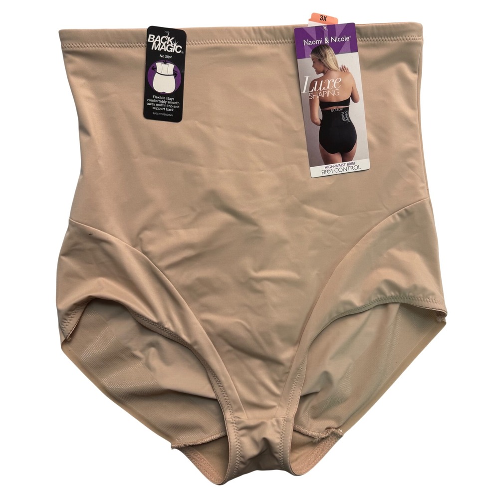 Naomi & Nicole Luxe Shaping High-Waist Brief Firm Control Beige 7085 3XL NEW